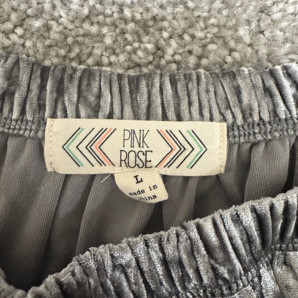 Pink Rose Off the Shoulder Shimmering Silver Velvet Blouse - Picture 2 of 3